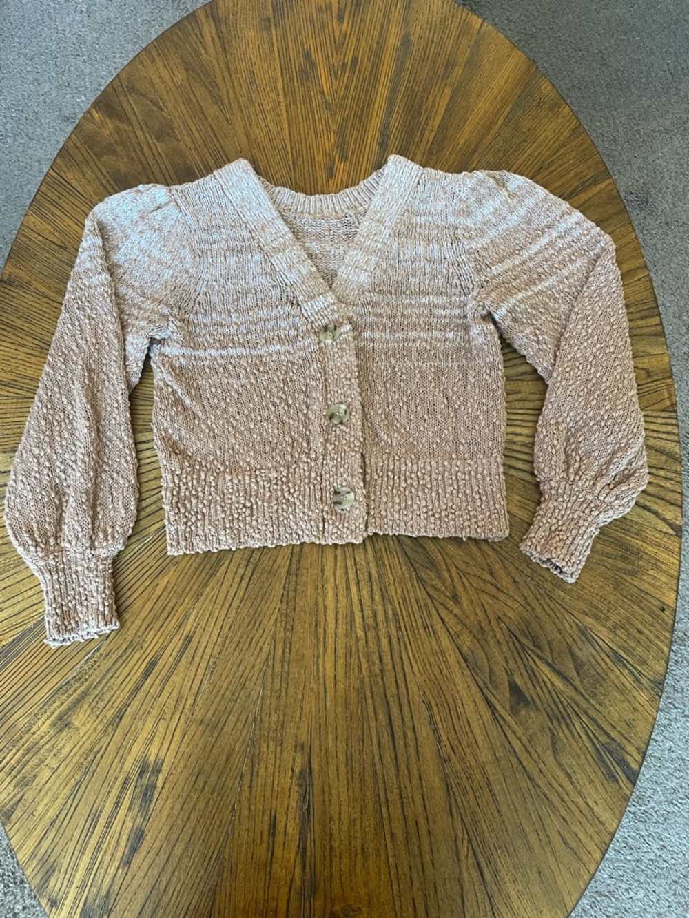 J. Crew Popcorn Knit Ballon Sleeve 100% Cotton Beige V-Neck Button Cardigan